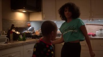 Short blue tshirt worn by Nicole Warren (Alisha Wainwright) in Raising Dion Season 1