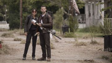Brown leather jacket worn by Felix (Nico Tortorella) as seen in The Walking Dead New Series 2020 (S01)