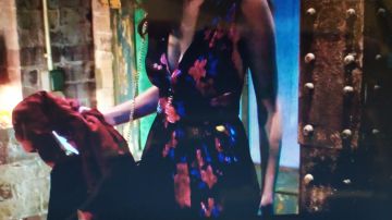 The dress with flowers red and blue, Leslie (Claire Chust) in the series Scènes de ménages