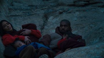 Red fleece pullover worn by Kim Kardashian in Closed On Sunday music video by Kanye West