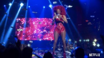 Flames red body dress worn by Ruby Red (RuPaul) as seen in AJ and the Queen (Season 1)