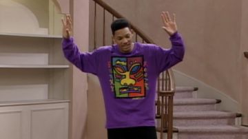 The t-shirt, long-sleeved purple "Funky Roots" carried by Will (Will Smith) in the series The Prince of Bel-Air (Season 3 Episode 15)