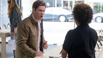 Khaki jacket worn by Phil (Adam DeVine) in Jexi