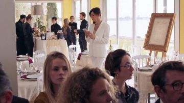 The white trousers of marriage worn by Flora (Anne Caillon) in Tomorrow belongs to us