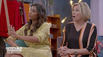 La robe jaune à imprimés et détails dorés portée par Léa Djaja dans Incroyables Transformations le 27 janvier 2020 sur M6
