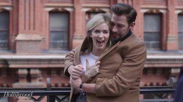Camel double-breasted overcoat worn by John Krasinski in Emily Blunt & John Krasinski Reveal First Celebrity Crushes, Childhood Movie Favorites & More! video by The Hollywood Reporter