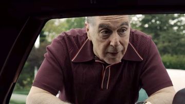 Burgundy polo shirt worn by Jimmy Hoffa (Al Pacino) as seen in The Irishman