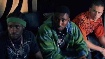 Green striped hoodie worn by Miracle (Demetrius Shipp Jr.) as seen in Cut Throat City