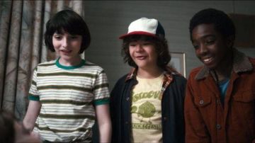 Green striped t-shirt worn by Mike Wheeler (Finn Wolfhard) in Stranger Things (S01E04)