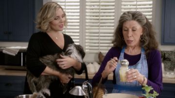 The gold necklace in the shape of a drop of Brianna Hanson (June Diane Raphael) in Grace and Frankie (S01E09)