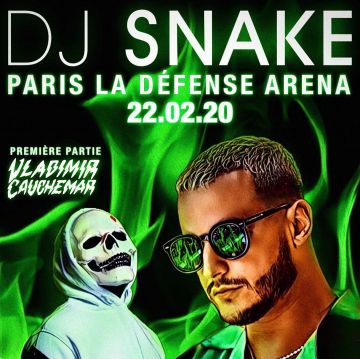 The sunglasses worn by DJ snake on the poster of his concert to Leave The Defence Arena on February 22, 2020