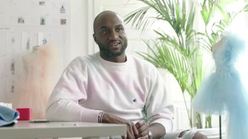 Champion white Sweater worn by Virgil Abloh in Virgil Abloh is Saving Luxury With T-Shirts video by In the Studio