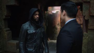 The leather jacket worn by (Anthony Mackie) in the series Altered Carbon (Season 2 Episode 4)