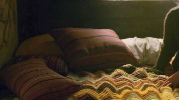 Striped Pillows in the bedroom of Ambrose Spellman (Chance Perdomo) in Chilling Adventures of Sabrina (S01E03)