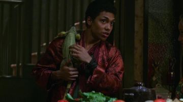 Red Floral Silk Robe worn by Ambrose Spellman (Chance Perdomo) in Chilling Adventures of Sabrina (S01E03)