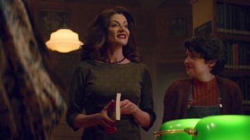 Green Block Dress worn by Mary Wardwell (Michelle Gomez) in Chilling Adventures of Sabrina (S01E03)