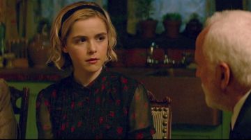 Black Shirt with roses worn by Sabrina Spellman (Kiernan Shipka) in Chilling Adventures of Sabrina (S01E03)