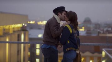 The bomber jacket with blue-and-yellow Olivia (Josephine Japy) in the movie My Unknown