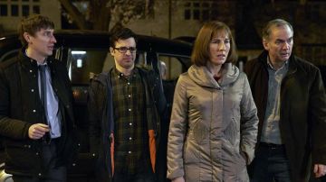 Long cream coat worn by Jackie (Tamsin Greig) in Friday Night Dinner (S01E05)