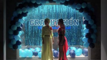 Pink Graduation dress worn by Lucrecia (Danna Paola) as seen in Elite (Season 3 Episode 7)