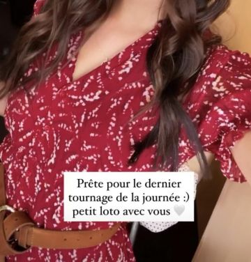 The red and white dress worn by Iris Mittenaere backstage at the Lotto Draw