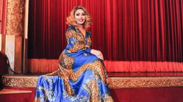 Printed dress worn by Leona Winter in the show Les Anges