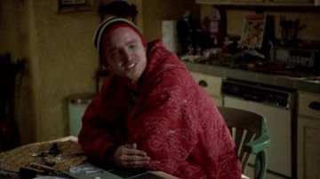 Red printed hoodie from clothes of Jesse Pinkman (Aaron Paul) in Breaking Bad TV series (S01E02)