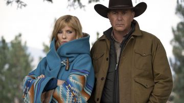 Blue Printed Coat worn by Beth Dutton (Kelly Reilly) as seen in Yellowstone (Season 3 Episode 6)