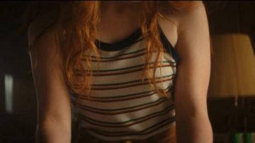 The striped tank top of Ziggy Berman  Sadie Sink  in Fear Street Part Two: 1978