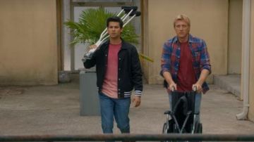 The black jacket worn by Miguel Diaz (Xolo Maridueña) in the series Cobra Kai (S03E07)