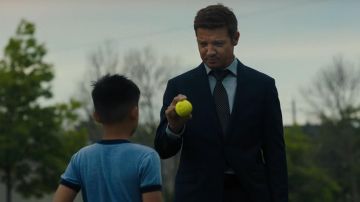 Printed tie worn by Mike McLusky (Jeremy Renner) as seen in Mayor of Kingstown TV series (Season 1)