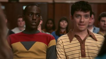 Color block Sweater worn by Eric Effiong (Ncuti Gatwa) in Sex Education wardrobe (Season 1 Episode 1)