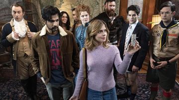 Lilac sweater worn by Sam (Rose McIver) as seen in Ghosts TV series outfits (Season 1)