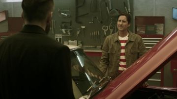 Red and White Striped tee worn by Pat Dugan (Luke Wilson) as seen in DC's Stargirl TV series wardrobe (Season 2 Episode 9)