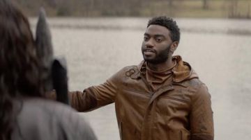 Brown leather jacket worn by Will Campbell (Jelani Alladin) as seen in The Walking Dead: World Beyond TV show outfits (Season 2 Episode 2)