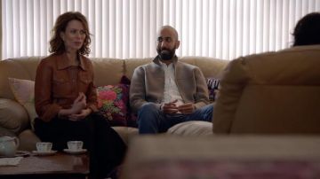 Brown leather jacket worn by Liz Wendell (Kat Stewart) as seen in Five Bedrooms TV show wardrobe (Season 2 Episode 8)