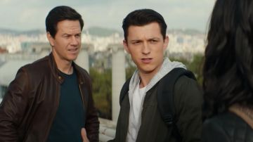 Brown leather jacket worn by Victor Sullivan (Mark Wahlberg) as seen in Uncharted movie