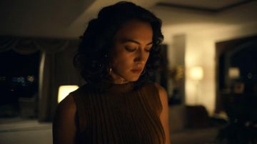 The brown top worn by Enedina Arellano Felix (Mayra Hermosillo) in the series Narcos: Mexico (S02E10)