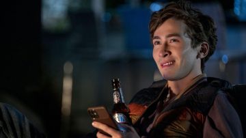 Black, Orange, Tan puff jacket worn by Theo Engler (Dylan Arnold) in You TV show outfits (S03E03)