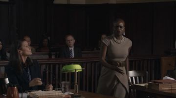 Beige taupe robe portée par Kimberly Crawford (Roslyn Ruff) comme on le voit dans Blue Bloods TV show garde-robe (S12E06)
