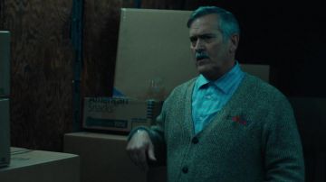 Wool Knit Cardigan worn by Jonathan (Bruce Campbell) as seen in Black Friday movie wardrobe