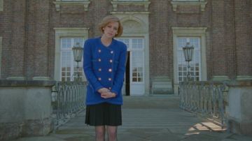 Chanel Blue Blazer worn by Diana (Kristen Stewart) as seen in Spencer movie outfits