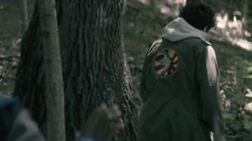Shark Printed Filed Jacket worn by Wayne McCullough (Mark McKenna) as seen in Wayne TV series outfits (Season 1 Episode 2)