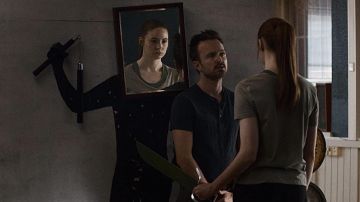 Henley tee worn by Aaron Paul as seen in Dual movie outfits