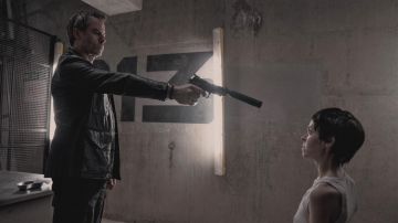 Manteau en cuir veste porté par David Carmichael (Guy Pearce) comme on le voit dans la Zone 414 Film garde-robe