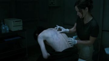 V Neck Black Tee worn by Martine Bancroft (Adria Arjona) as seen in Morbius Movie Outfits