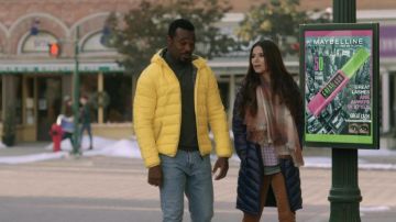 Yellow down jacket worn by Declan (Lyriq Bent) as seen in An Ice Wine Christmas movie outfits