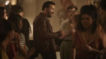 Brown leather jacket worn by Nic Cage (Nicolas Cage) as seen in The Unbearable Weight of Massive Talent