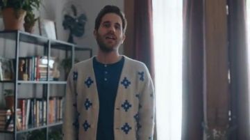 White cardigan with navy blue diamonds worn by Ben Platt in his Older Official Music Video