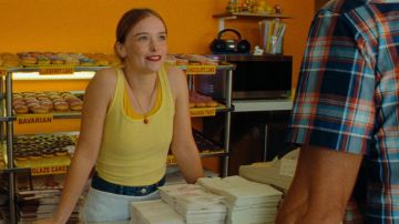 Yellow tank top worn by Strawberry (Suzanna Son) as seen in Red Rocket movie wardrobe